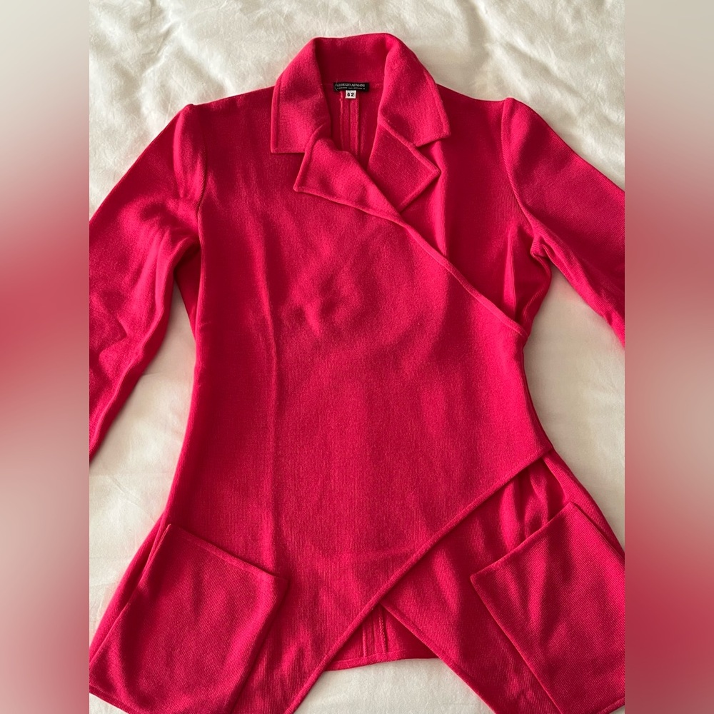 Giorgio Armani Hot Pink Wool Wrap Sweater Size 6, IT 42